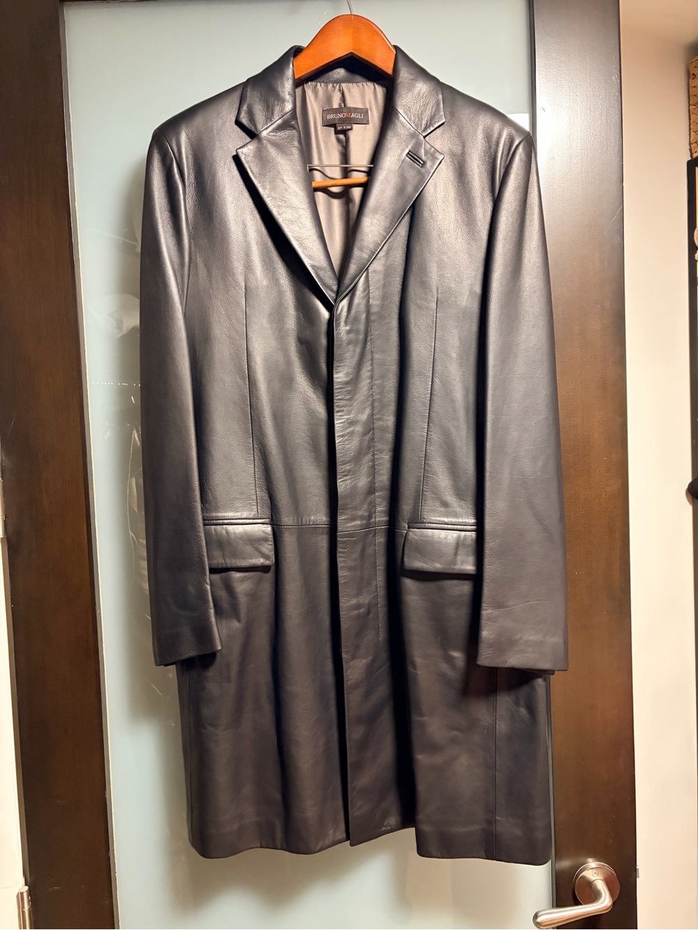 Bruno Magli Black Leather Trench Coat
